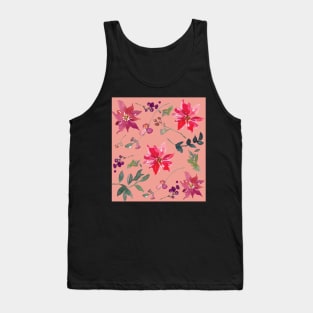 Red, Purple, pink and Green Watercolour Flower Leaves Tank Top